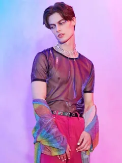 Men's transparent two-tone short-sleeved T-shirt