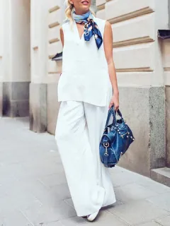 Conjunto informal sin mangas con cuello en V liso