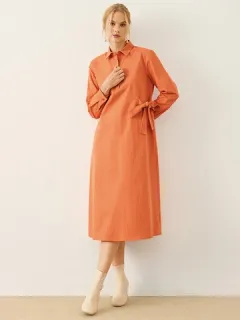 Bowknot Liso Manga Larga Vestido