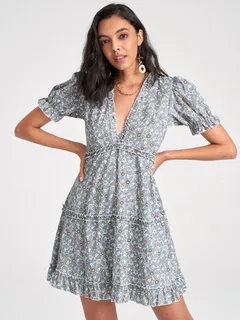 Escote en V profundo de gasa floral Vestido