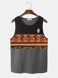 Ethnic Figure Print Knitted Tank Tops