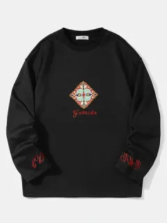 Embroidered T-shirts Ethnic Letter Pattern