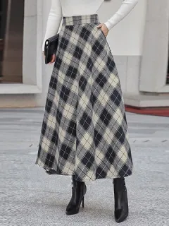Falda casual de cintura alta a cuadros