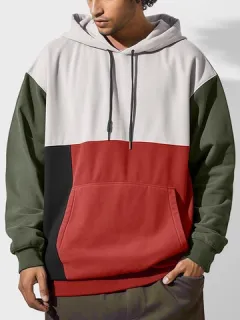 Color Block Patchwork Drawstring Hoodies