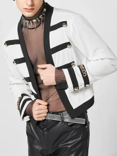 Color Block Chain Metal Jacket