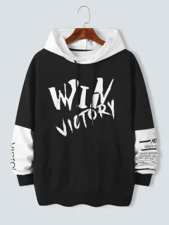 Letter Print Spliced Sleeve Hoodies Sweatshirts