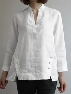 Botón Diseño Blusa de algodón con dobladillo