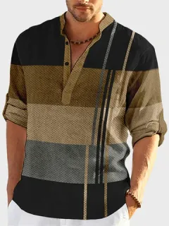Striped Color Block Henley Shirts