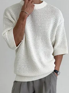 Knit Hollow Crew Neck T-shirt