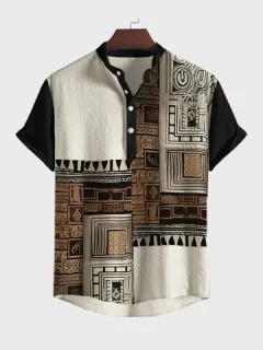 Vintage Geometric Henley Shirts