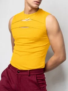 Solid Cutout Sleeveless Casual Tank Top