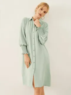 Solapa fruncida sólida Camisa Vestido