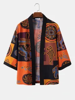 Colorblock totem ethnic kimono