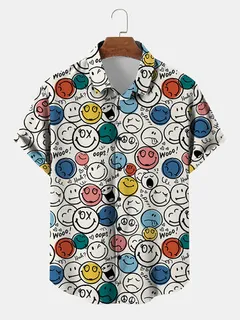 Cartoon Smile Face Print Shirts