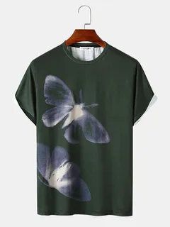 Washed Printed T-shirts With Butterfly Silhouette