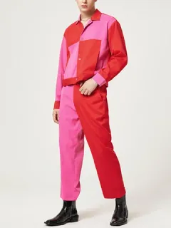 Patchwork Long Sleeve Two Piece Outfits