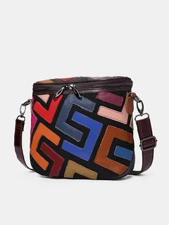 Bolso Crossbody en Piel Verdadera Patchwork vendimia Bolsa