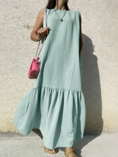 Dobladillo con volante liso Sin mangas Vestido