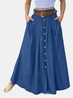Falda larga informal con botones lisos
