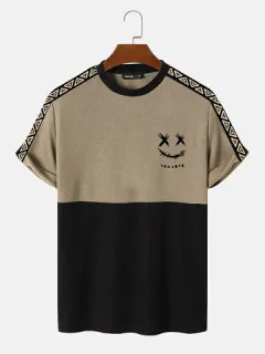 Patchwork T-shirts with geometric smile print