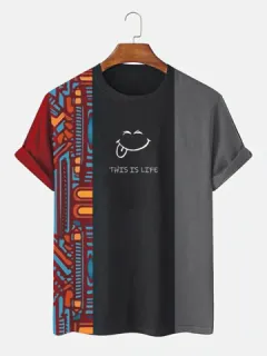 Smile Slogan Print Patchwork T-shirts