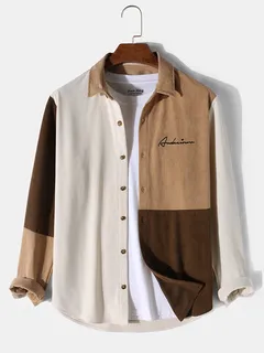 Color Block Shirts with Letter Embroidery