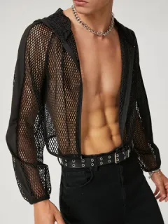 Chaqueta de manga larga con capucha de malla para hombre