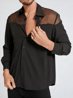 Men's Sexy Mesh Patchwork Shirt