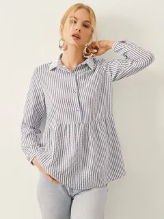 Blusa con panel de encaje a rayas Patrón