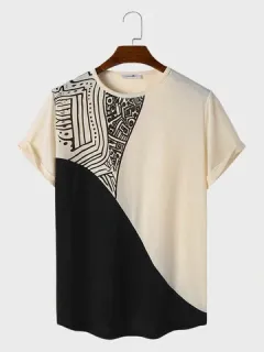 Contrast Patchwork Print T-shirts