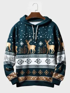 Christmas Snowflake and Elk Print Hoodies