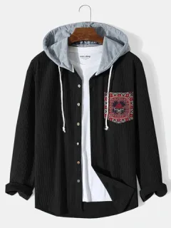 Ethnic Contrast Hooded Shirts