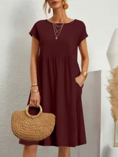 Liso Manga corta Informal Vestido