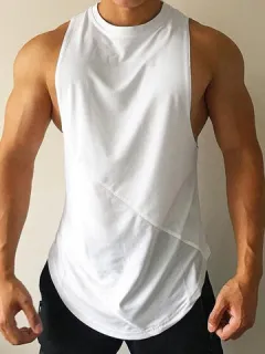 Men's Solid Color Round Vest Rounded Hem Collar