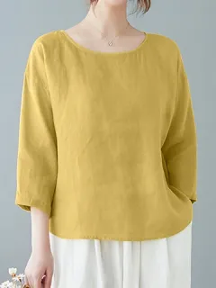 Blusa de manga 3/4 de algodón liso