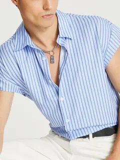 Mens Casual Striped Sleeveless Shirt
