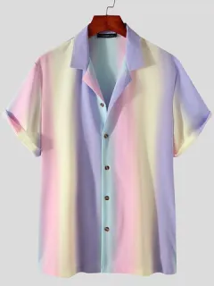 Men's Rainbow Stripe Print Short Sleeve T-Shirt Shirt