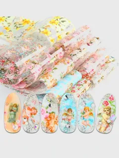 8 pegatinas pequeñas florales Uña