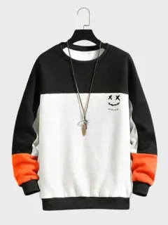 Smile Print Color Block Sweatshirts