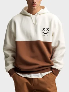 Smile Print Patchwork Hoodies