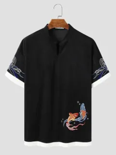 Half-neck t-shirts with fish print
