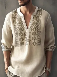 Henley T-shirts with vintage Planta print