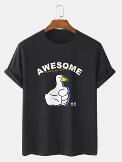 Duck Print T-shirts with Funny Gesture