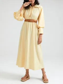 Liso Corbata Cinturón Solapa Maxi Vestido