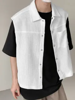 Textured Knit Vest with Snap Buttons