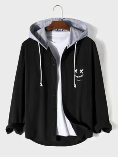 Smile Embroidery Hooded Jacket Shirt
