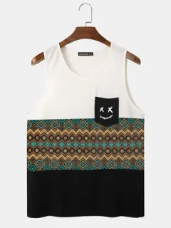 Funny Face Geometric Print Tank Tops