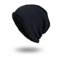 Tide Knit Wool Hat Warm Collision Color Vertical Stripe Beani