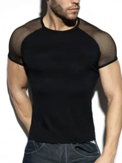 Men's Sexy Patchwork Mesh Short Sleeve T-shirt