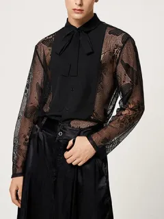Sheer Lace Bowknot Shirt
